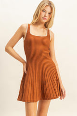 Rust Sleeveless Ribbed Flare Maternity Dress