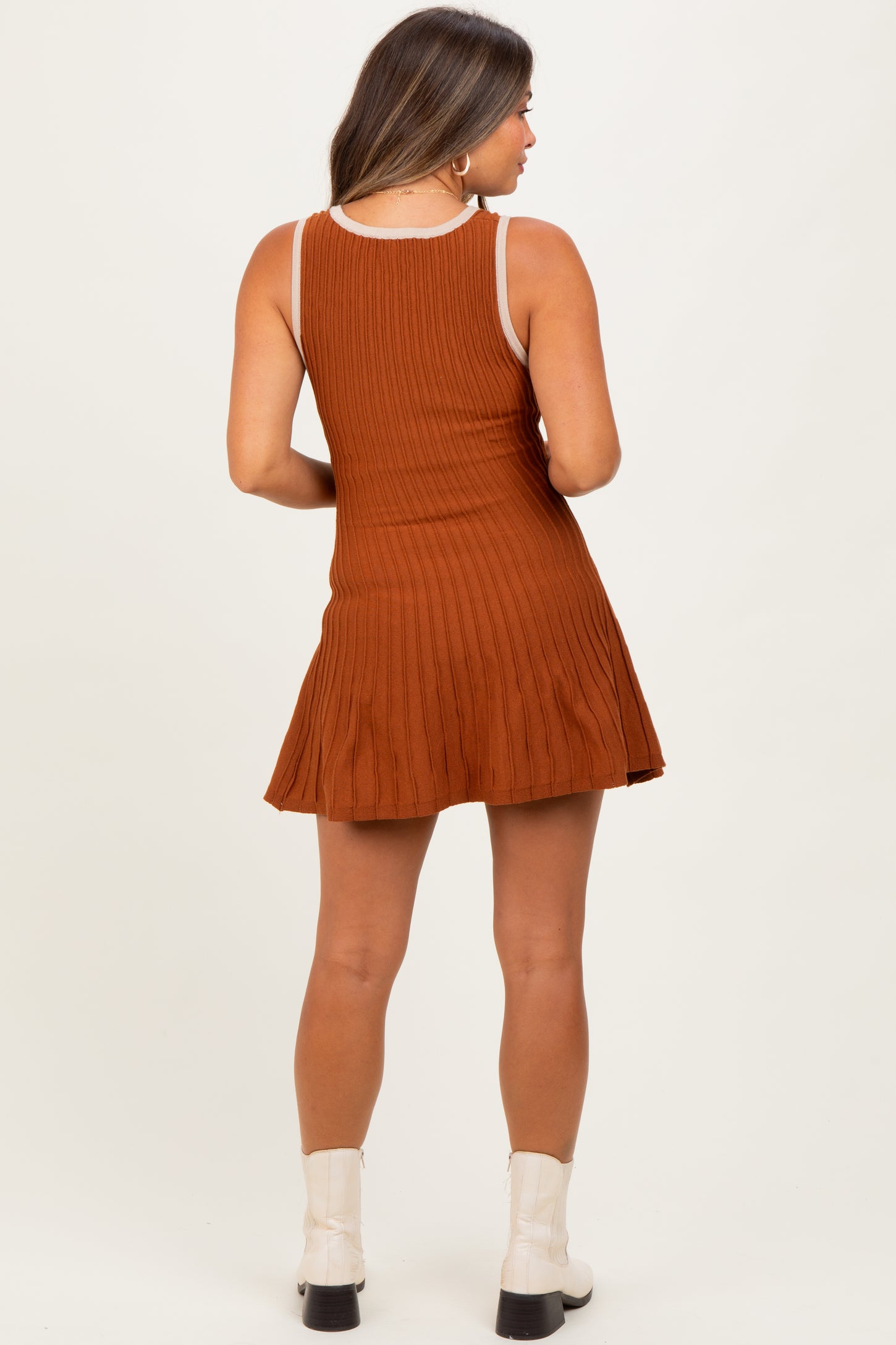 Rust Sleeveless Ribbed Flare Maternity Dress Rust Sleeveless Ribbed Flare Maternity Dress