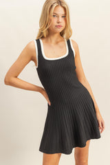 Black Sleeveless Ribbed Flare Dress