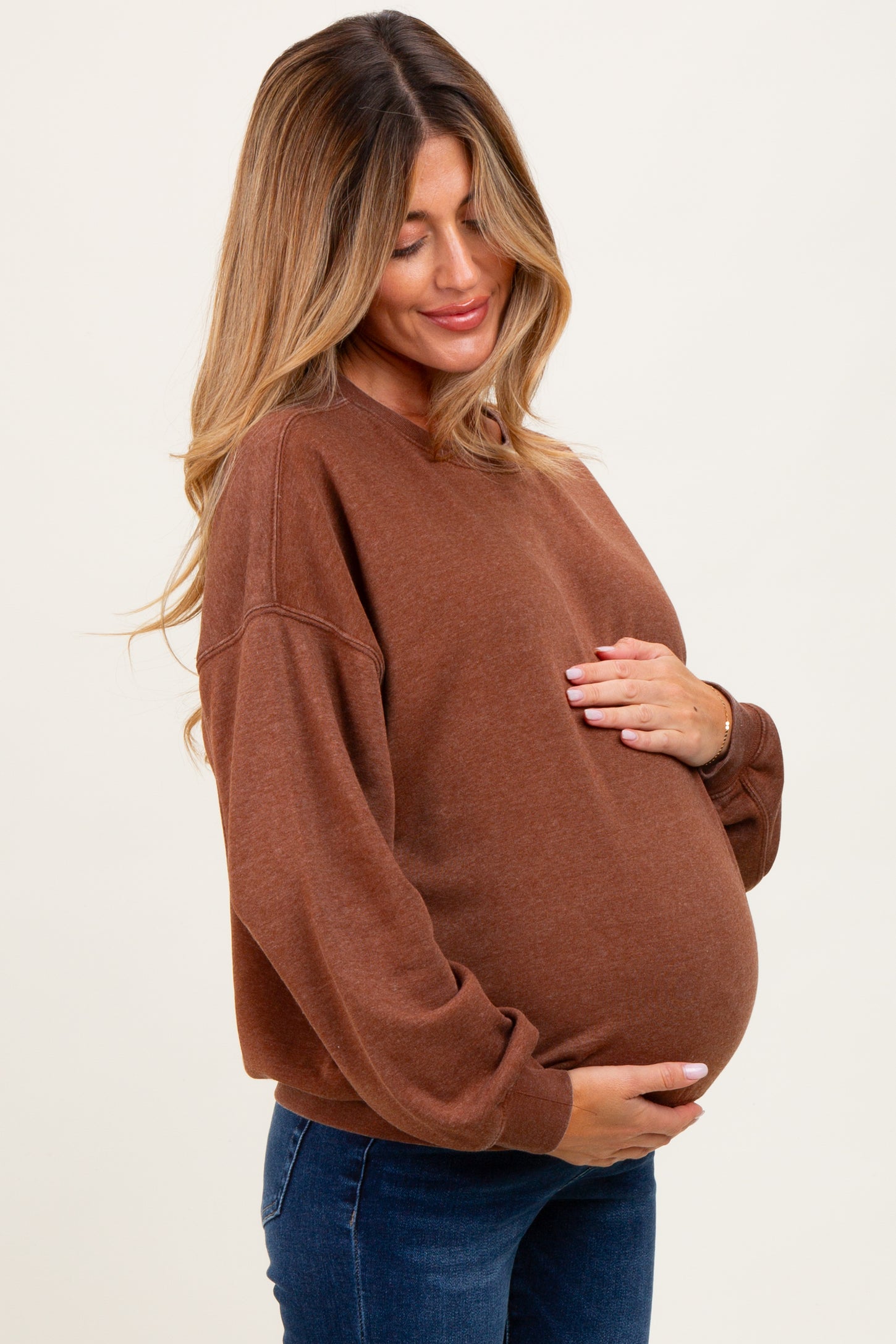 Camel Long Sleeve Maternity Sweatshirt