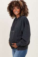 Black Drop Shoulder Long Sleeve Oversized Maternity Hoodie