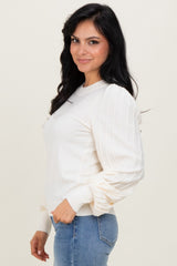 Ivory Ribbed Bubble Sleeve Knit Top