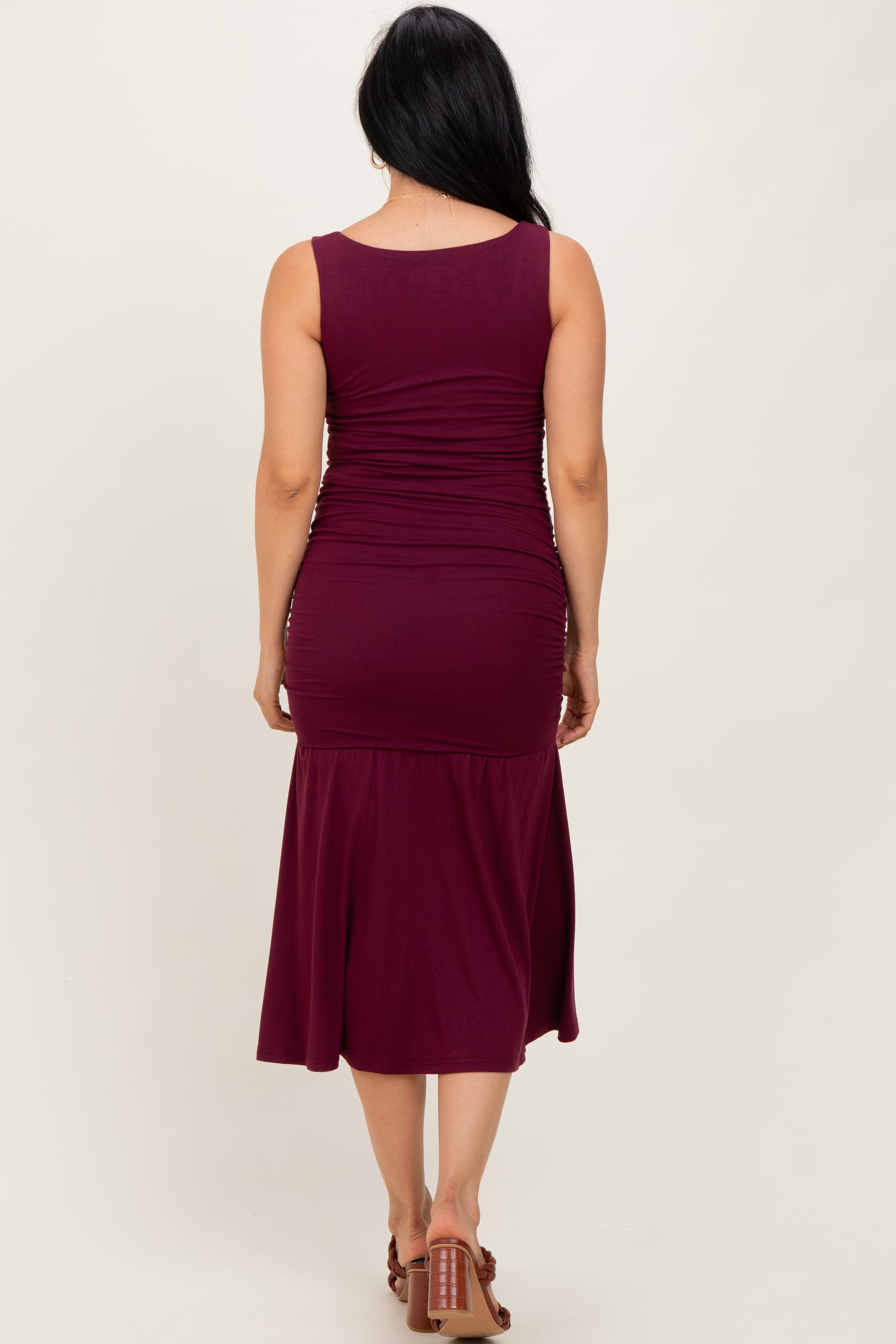 Burgundy Ruched Drop Waist Sleeveless Midi Dress PinkBlush Burgundy Ruched Drop Waist Sleeveless Midi Dress PinkBlush