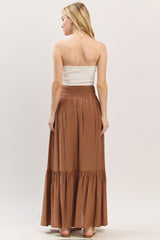 Mocha Smocked Waist Button Accent Maxi Skirt