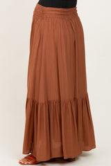 Mocha Smocked Waist Button Accent Maternity Maxi Skirt