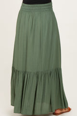 Olive Smocked Waist Button Accent Maternity Maxi Skirt