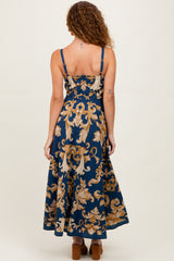 Dark Teal Damask Sleeveless Maxi Dress