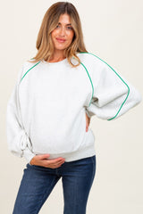 White Heather Green Piping Accent Maternity Sweatshirt