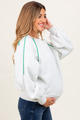 White Heather Green Piping Accent Maternity Sweatshirt