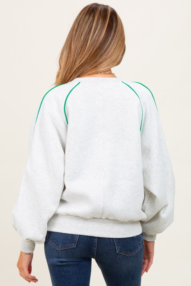 White Heather Green Piping Accent Maternity Sweatshirt