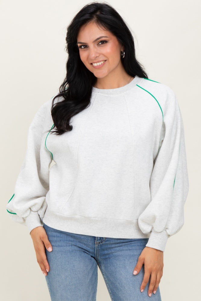 White Heather Green Piping Accent Sweatshirt