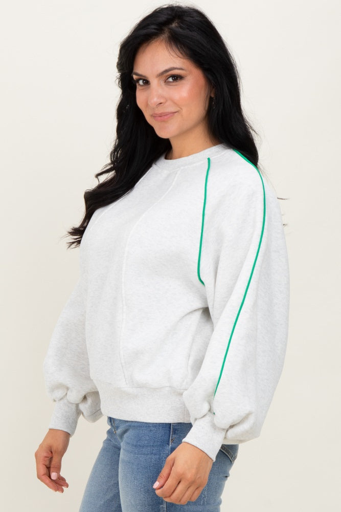 White Heather Green Piping Accent Sweatshirt