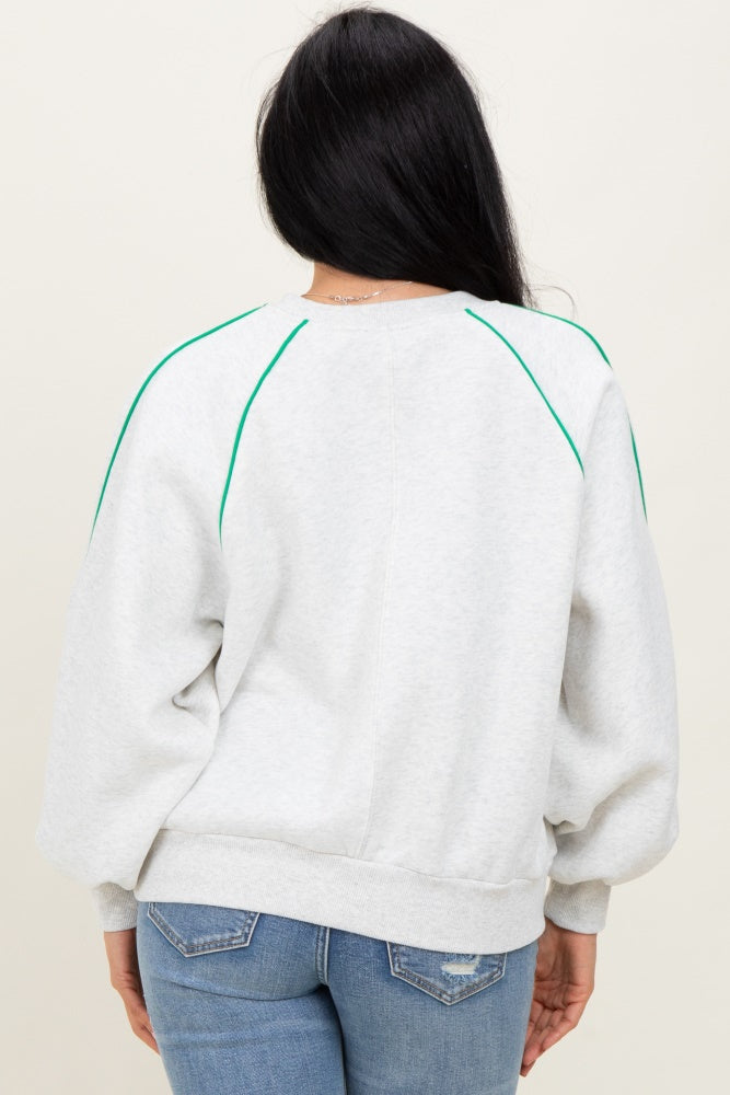 White Heather Green Piping Accent Sweatshirt