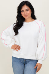 White Heather Pink Piping Accent Sweatshirt