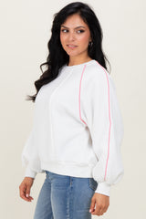 White Heather Pink Piping Accent Sweatshirt