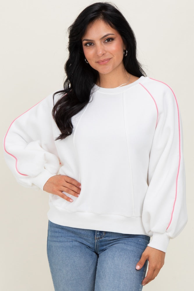 White Heather Pink Piping Accent Maternity Sweatshirt