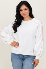 White Heather Pink Piping Accent Maternity Sweatshirt