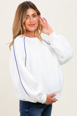 White Heather Blue Piping Accent Maternity Sweatshirt