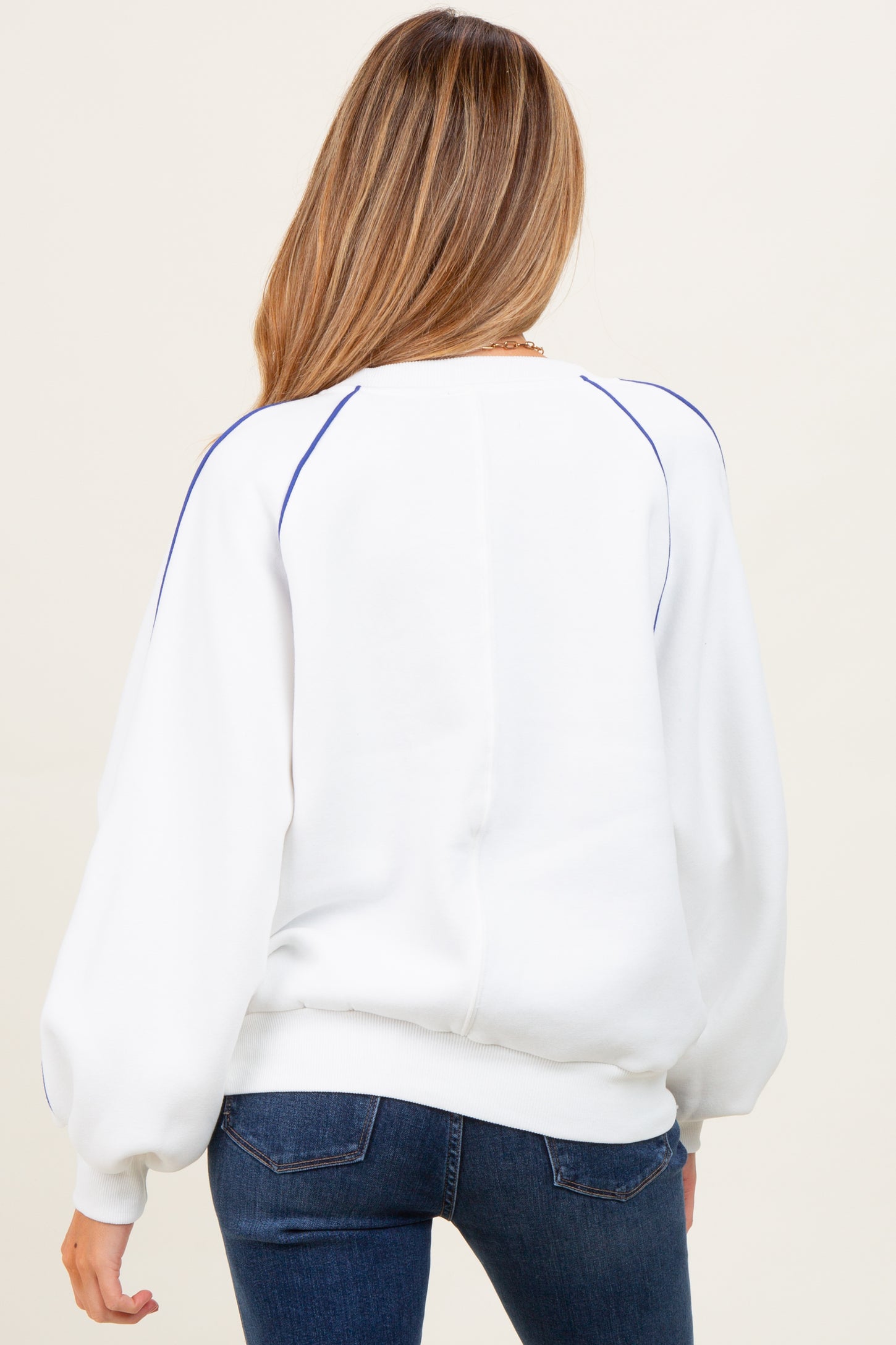 White Heather Blue Piping Accent Maternity Sweatshirt