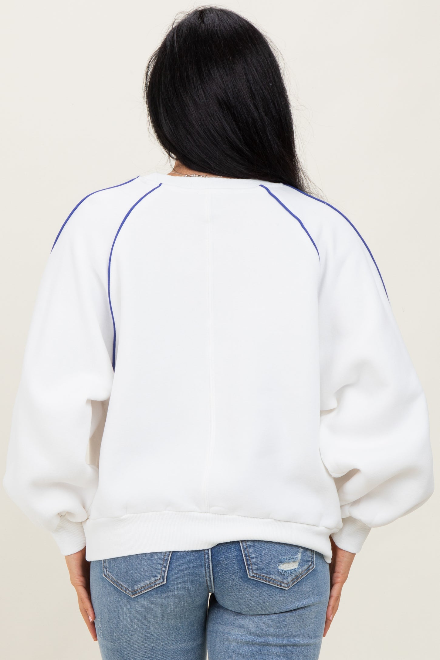 White Heather Blue Piping Accent Sweatshirt