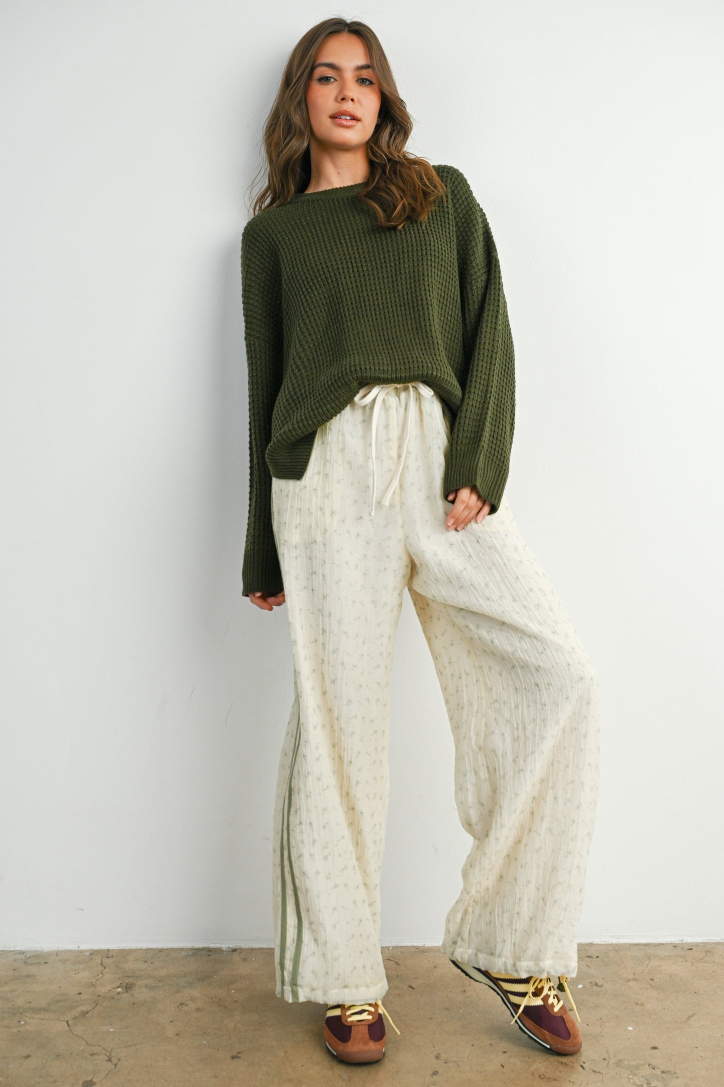 Olive Waffle Knit Side Slit Sweater