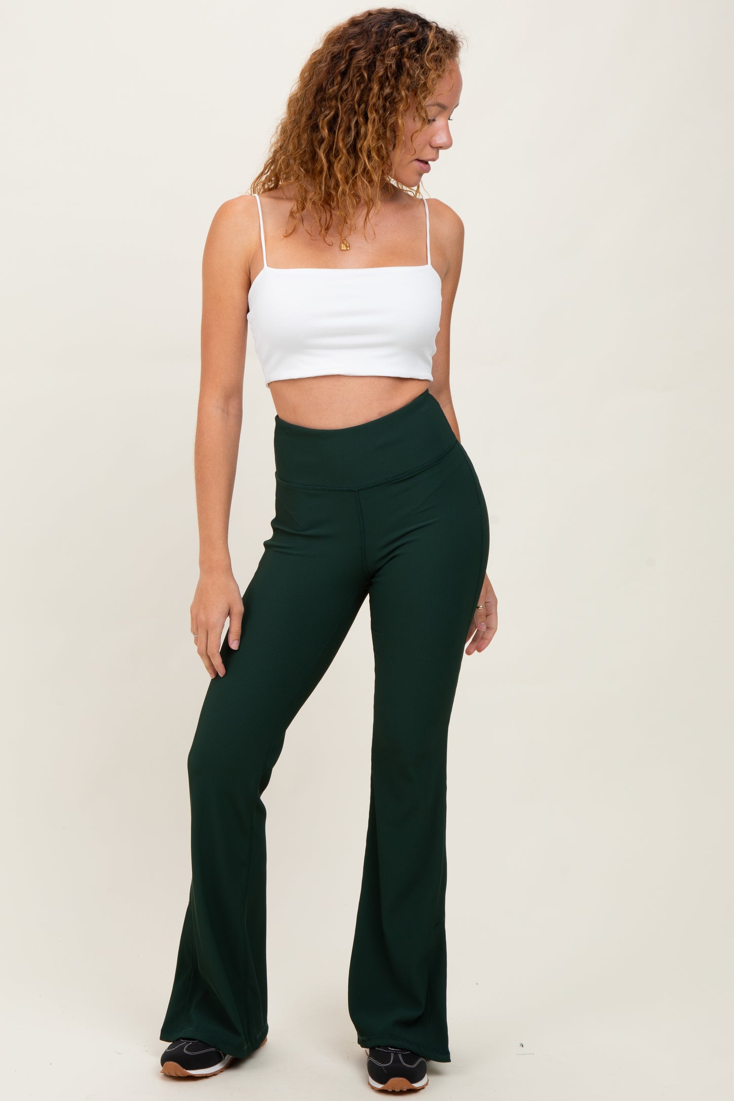 Forest Green Ribbed Split Flare Leggings