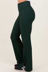 Forest Green Ribbed Split Flare Leggings
