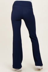 Navy Ribbed Split Flare Maternity Leggings