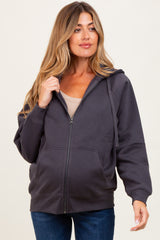 Charcoal Front Zipper Hooded Maternity Sweater