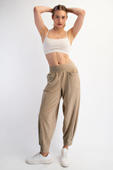 Light Taupe Brushed Knit Barrel Leg Joggers