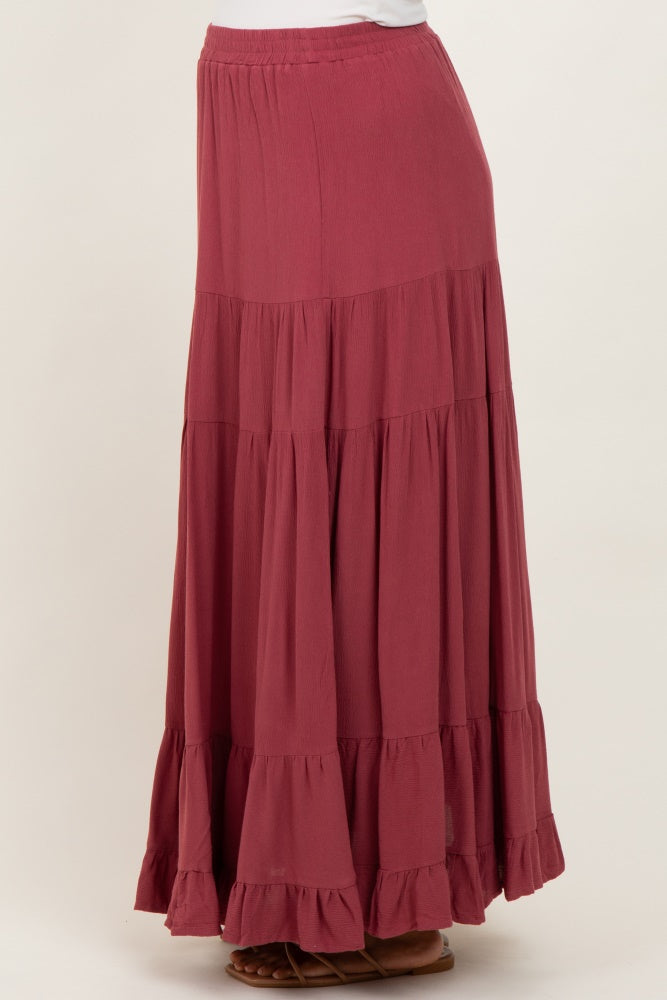Mauve Tiered Ruffle Hem Maternity Maxi Skirt