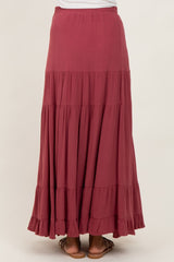 Mauve Tiered Ruffle Hem Maternity Maxi Skirt