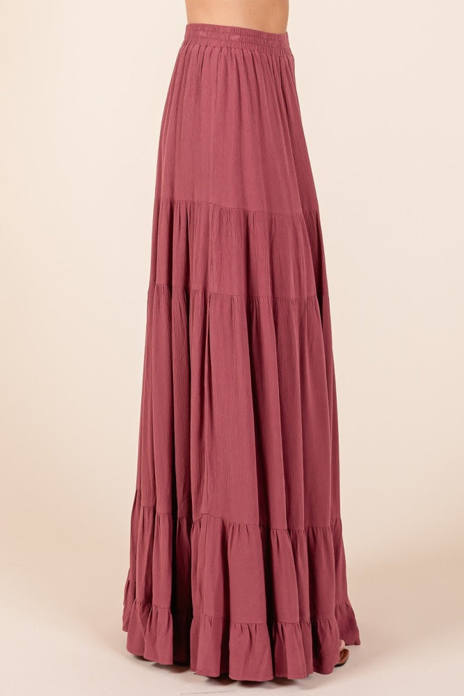 Mauve Tiered Ruffle Hem Maxi Skirt