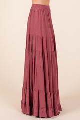 Mauve Tiered Ruffle Hem Maxi Skirt