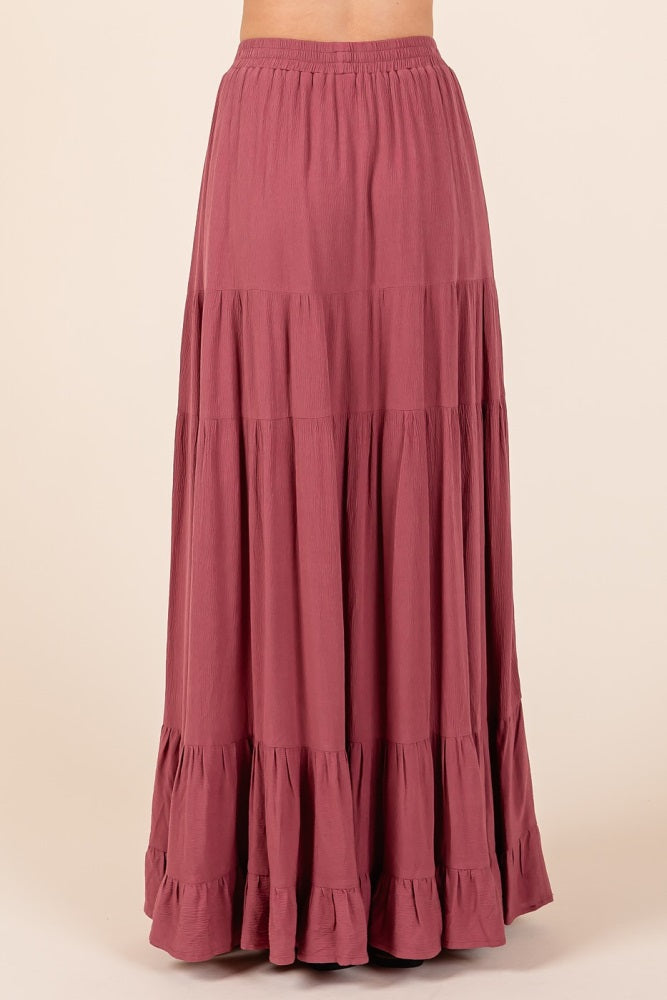 Mauve Tiered Ruffle Hem Maxi Skirt