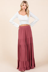 Mauve Tiered Ruffle Hem Maxi Skirt