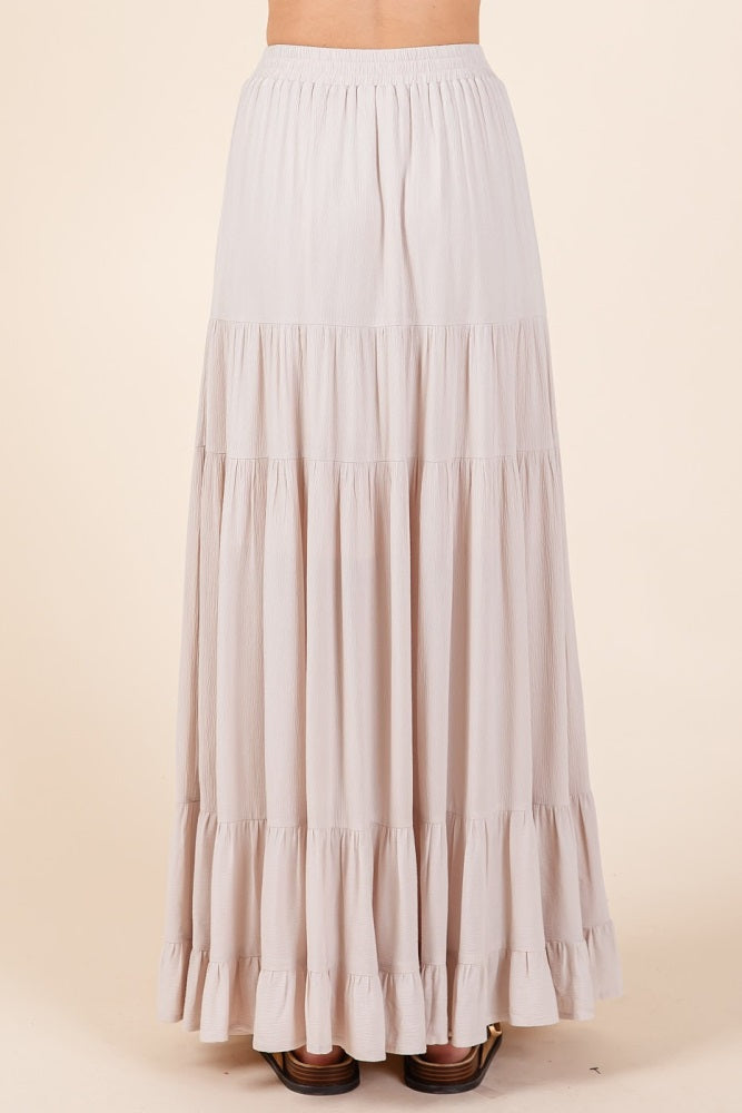 Cream Tiered Ruffle Hem Maxi Skirt