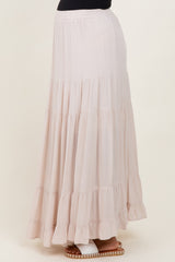 Cream Tiered Ruffle Hem Maternity Maxi Skirt