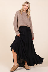 Black Tiered Ruffle Hem Maternity Maxi Skirt