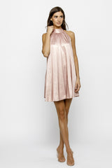 Light Pink Textured Satin Bow Tie Mini Dress