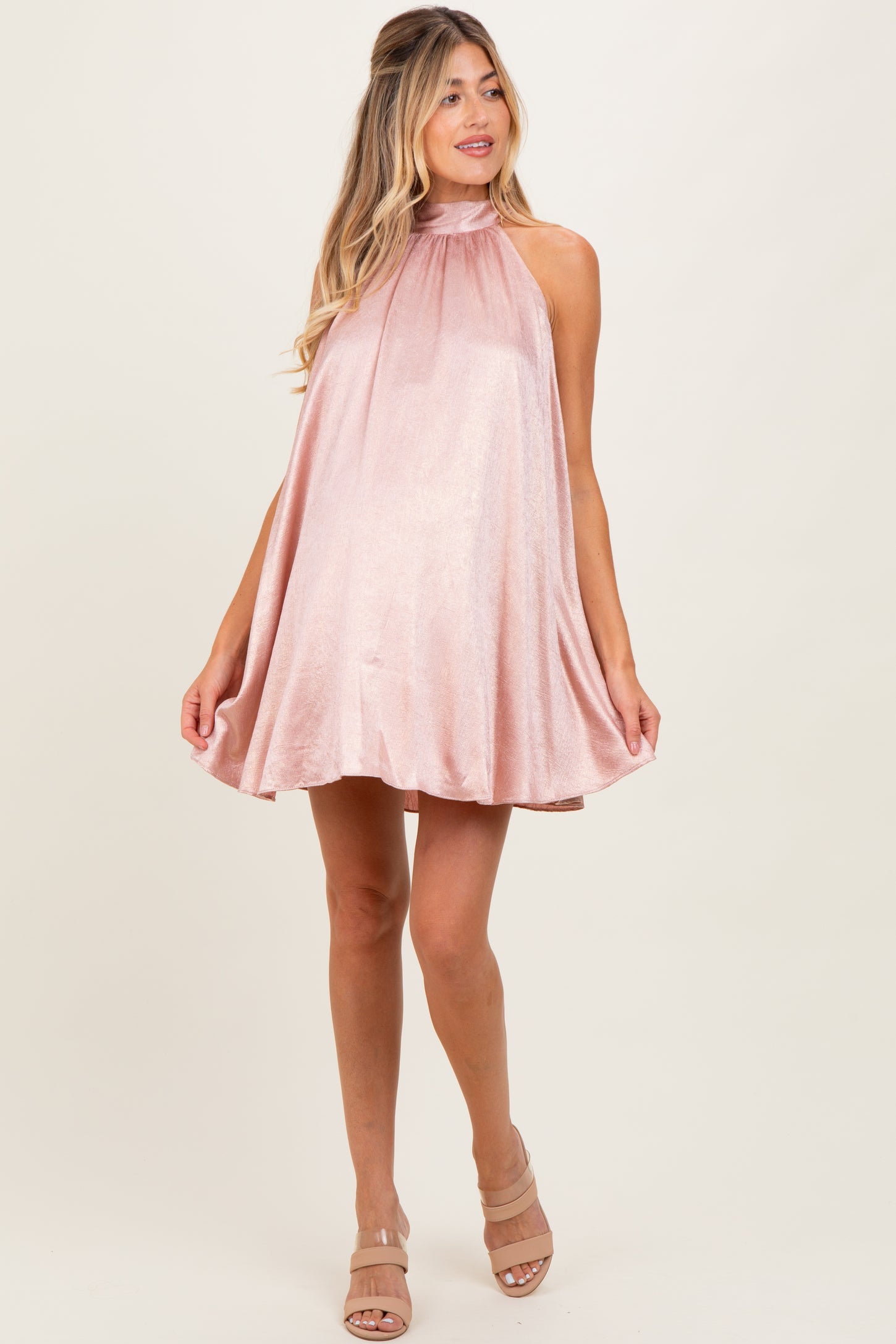 Light Pink Textured Satin Bow Tie Maternity Mini Dress Light Pink Textured Satin Bow Tie Maternity Mini Dress