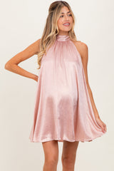 Light Pink Textured Satin Bow Tie Maternity Mini Dress