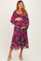 Burgundy Floral Chiffon Smocked Ruffle Tiered Maternity Midi Dress