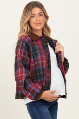 Plum Plaid Quilted Corduroy Contrast Maternity Jacket