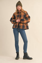 Brown Plaid Quilted Corduroy Contrast Jacket