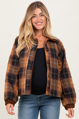 Brown Plaid Quilted Corduroy Contrast Maternity Jacket
