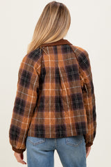 Brown Plaid Quilted Corduroy Contrast Maternity Jacket