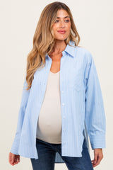 Light Blue Striped Button Down Oversized Maternity Shirt