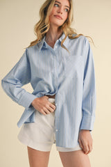 Light Blue Striped Button Down Oversized Maternity Shirt