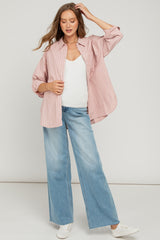 Mauve Striped Button Down Oversized Maternity Shirt
